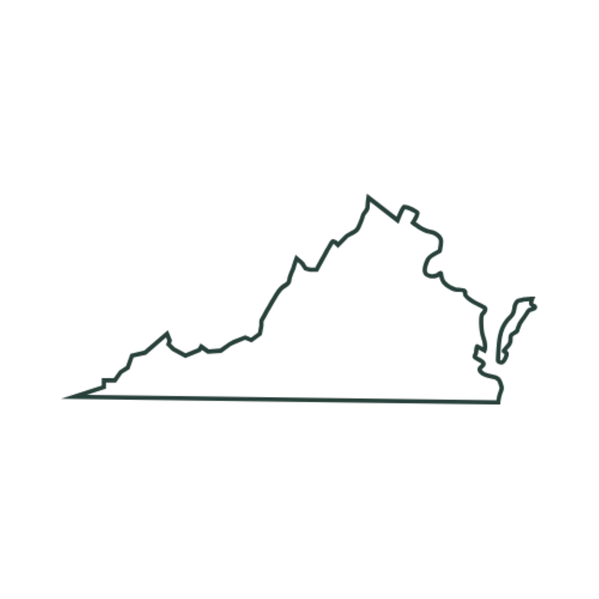 Dark green outline of the state of Virginia