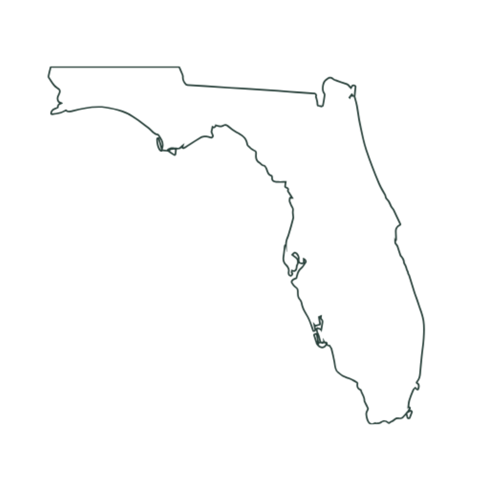 Dark green outline drawing of the state of Florida