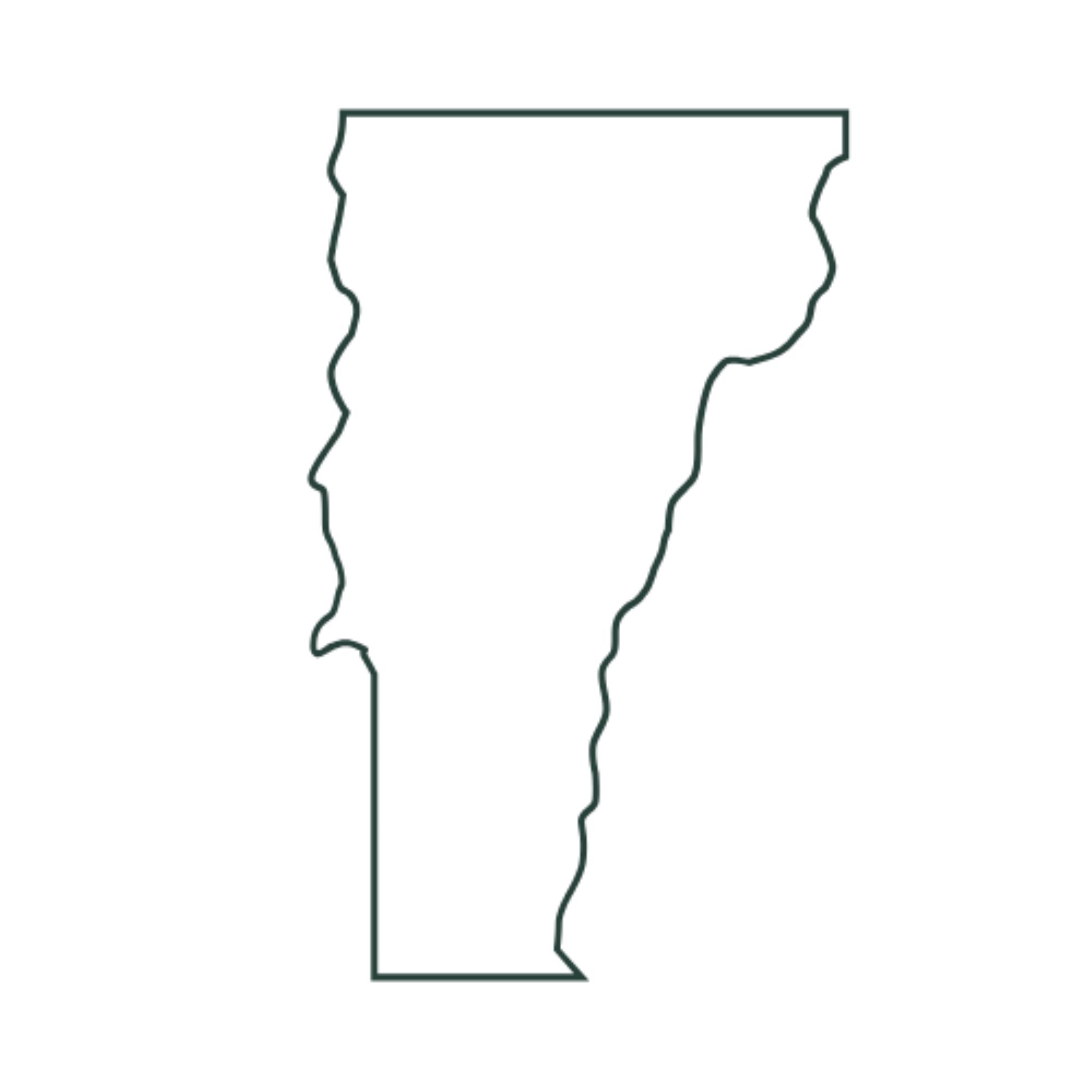 Dark green outline drawing of the state of Vermont