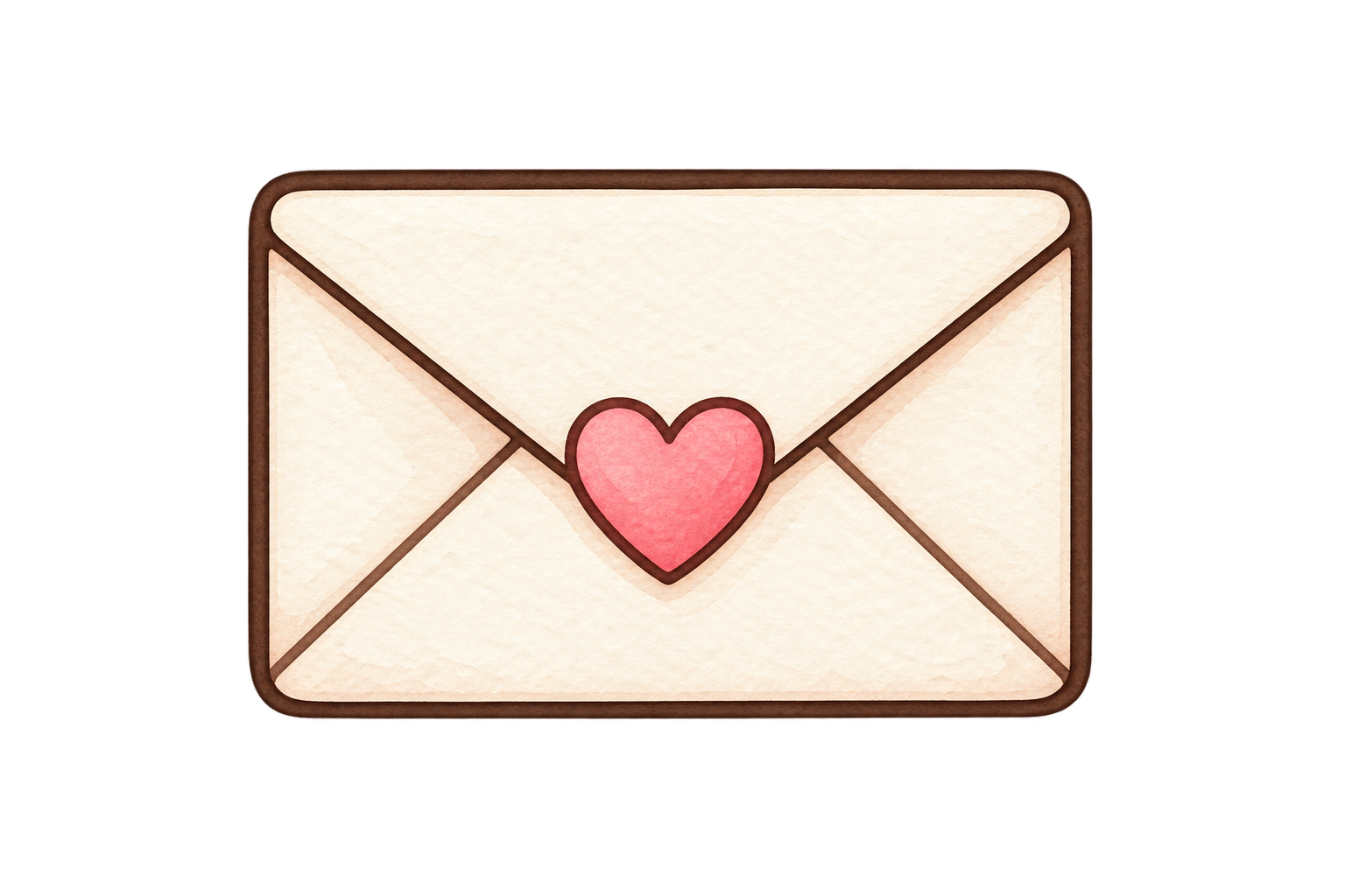 Watercolor illustration of an envelope with a pink heart on the flap.