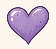 A purple heart with a black outline and white highlights.