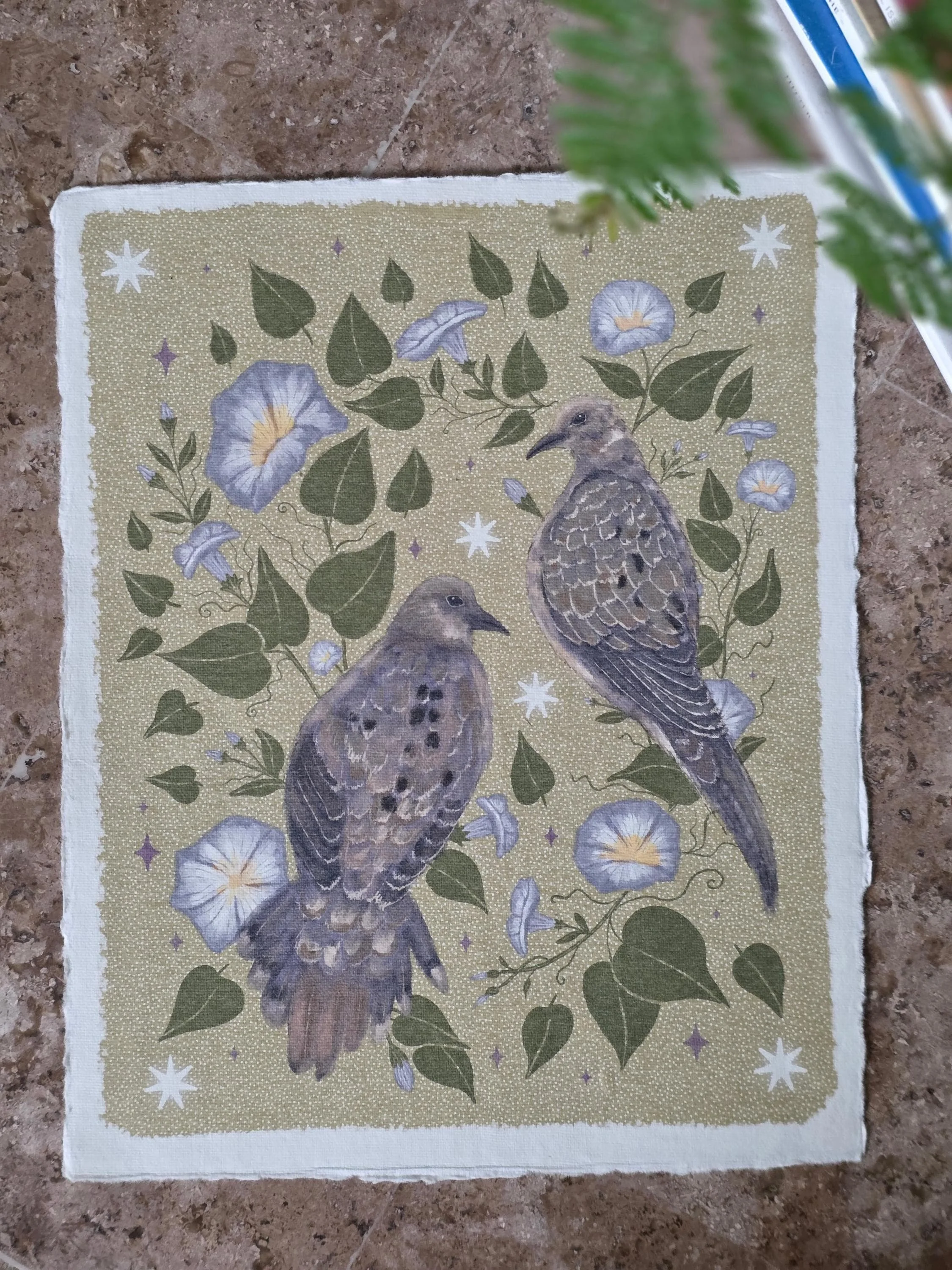 Morning Dove and Morning Glories | 8x10 | Spiritual Art