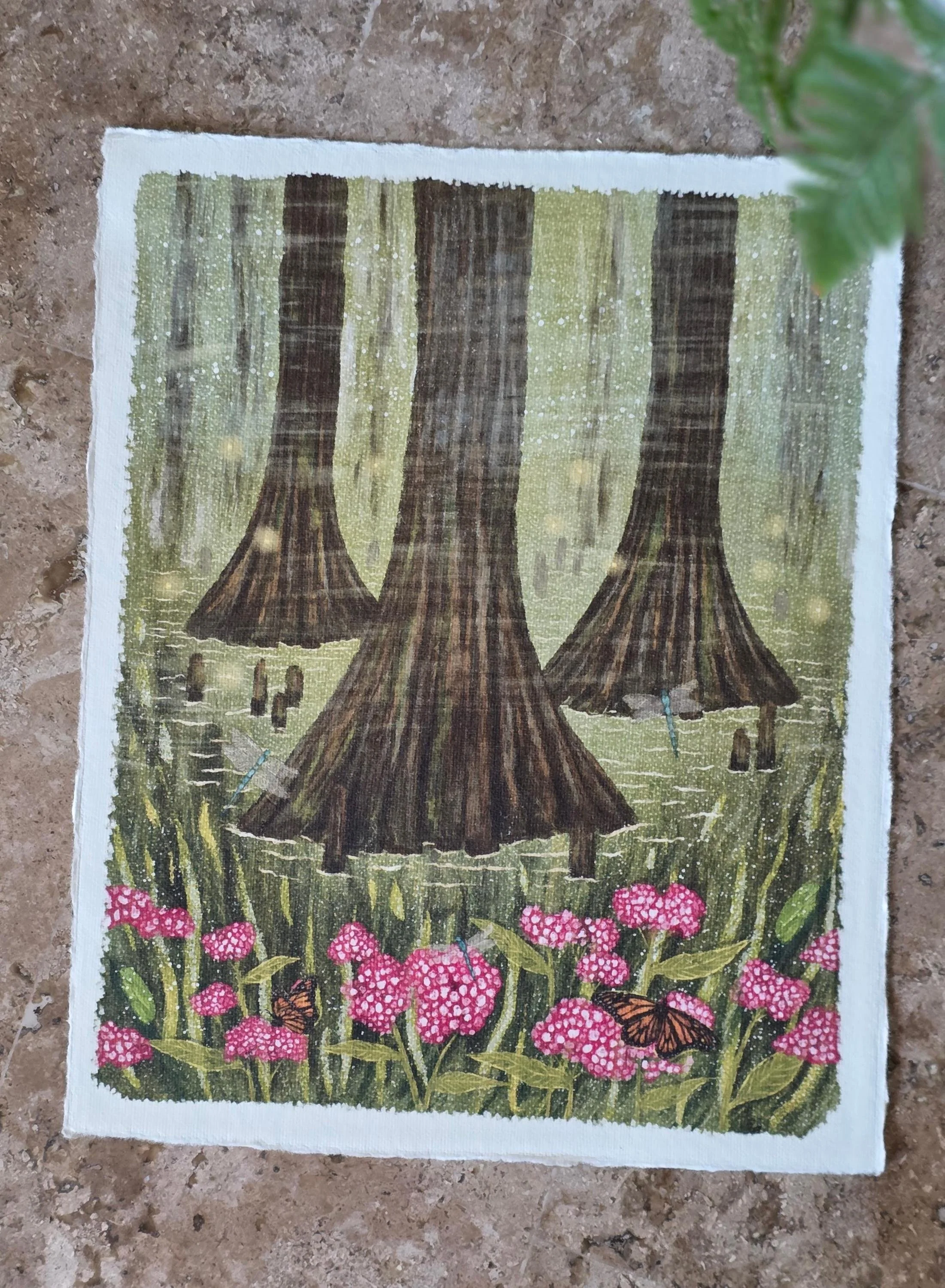 Bald Cypress Tree, Milkweed, Butterflies, Dragonflies | Lowcountry Marsh Nature Scene (8x10)