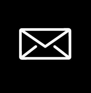 Icon of a white email envelope on a black background.