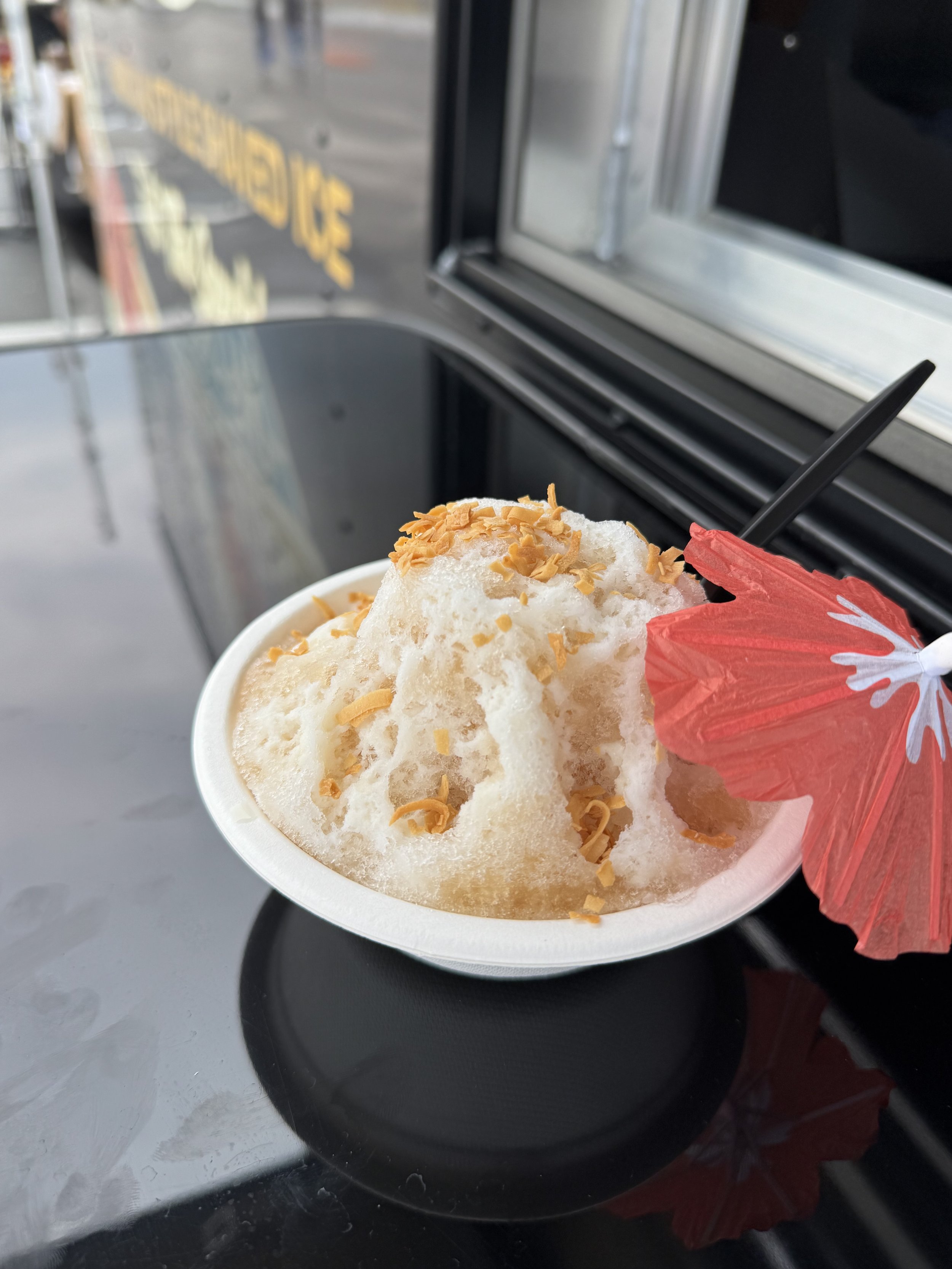 Sun Kissed Sandcastle shave ice with toasted coconut