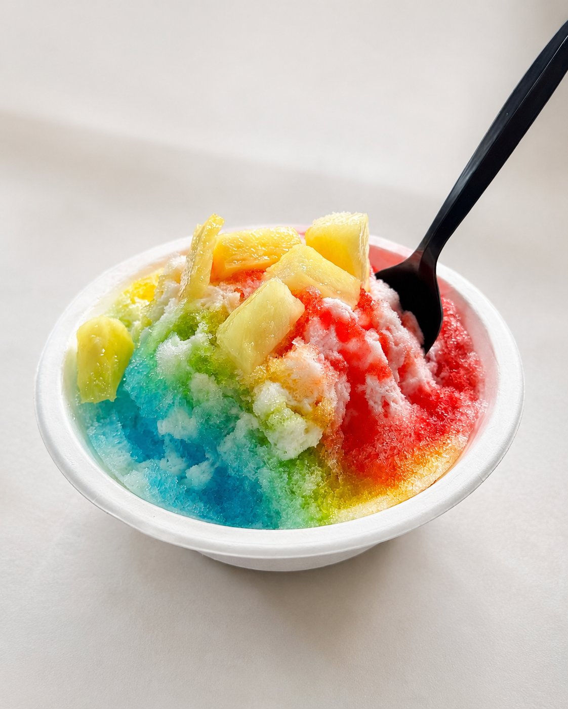 Hawaiian Rainbow shave ice with fresh pineapple