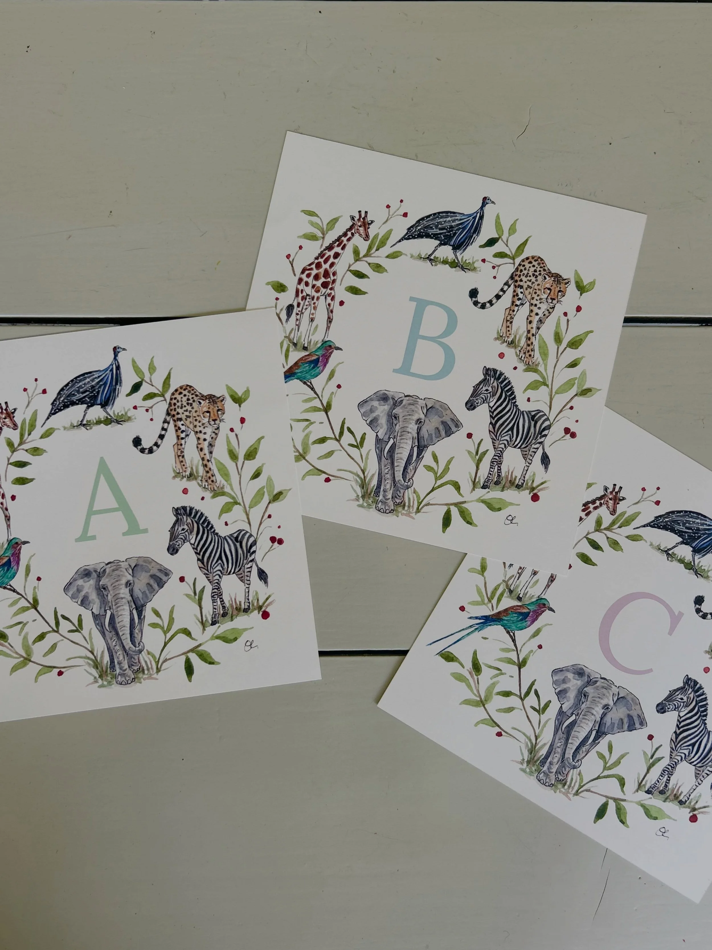NEW Personalised Safari Initial Prints - available in 3 colour ways&hellip; dusky pink, blue or green. 
A lovely keepsake gift for a child&rsquo;s bedroom or nursery. Get those Christmas presents sorted early! 
(Yes I did just mention Christmas in Se