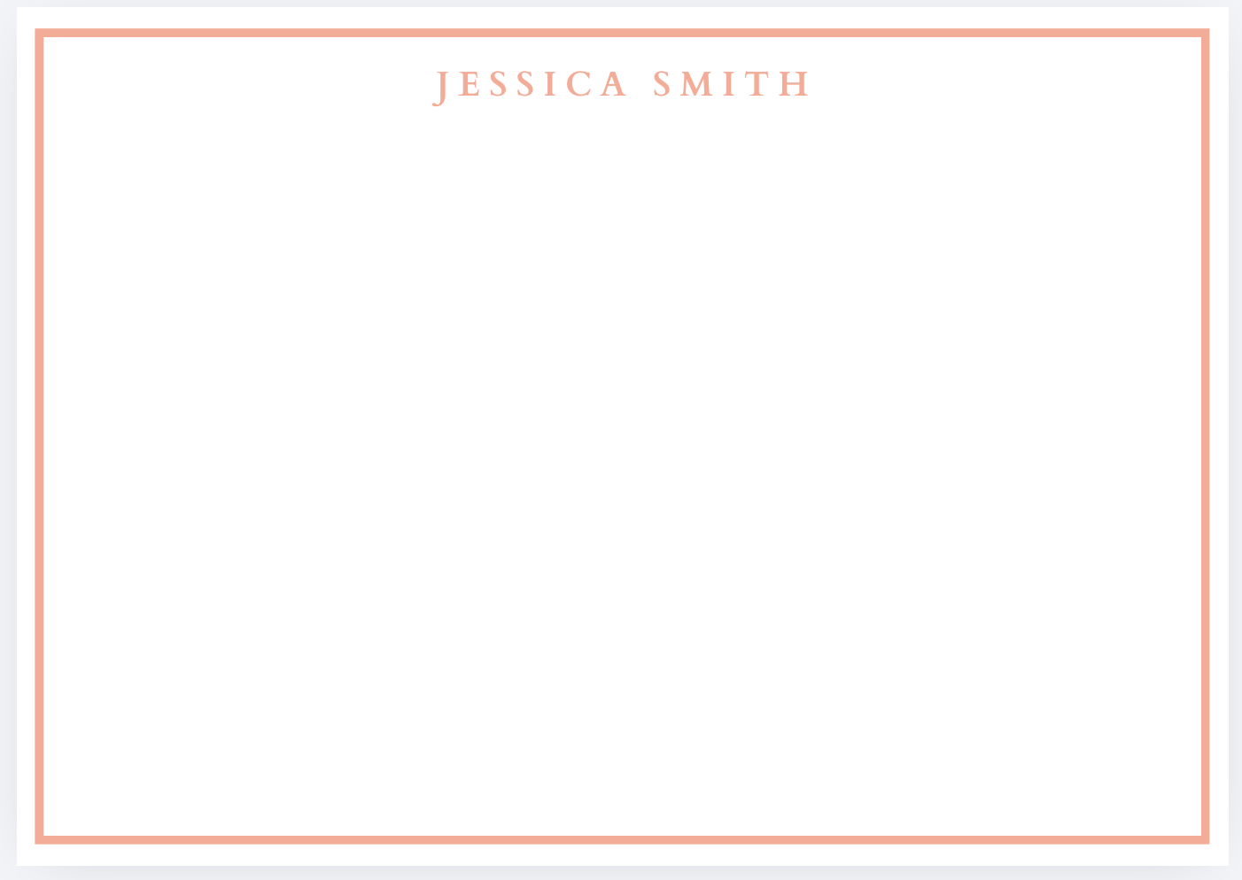 Design template with a pink border, the name Jessica Smith written in pink at the top, and a large blank space in the center.