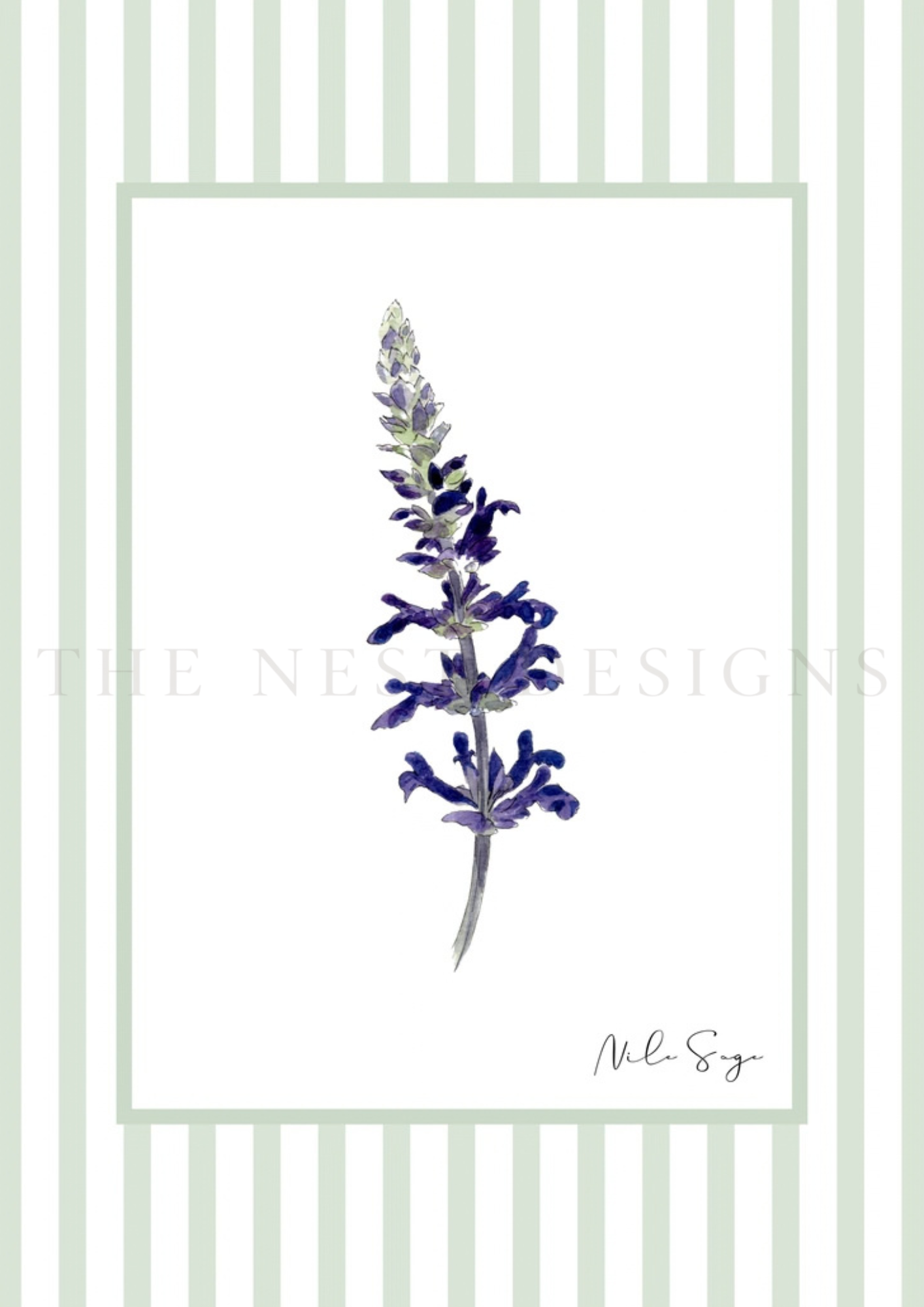 A book cover with a light green striped background, featuring an illustration of a lavender flower in the center, and the author's name, Nile Sage, at the bottom.