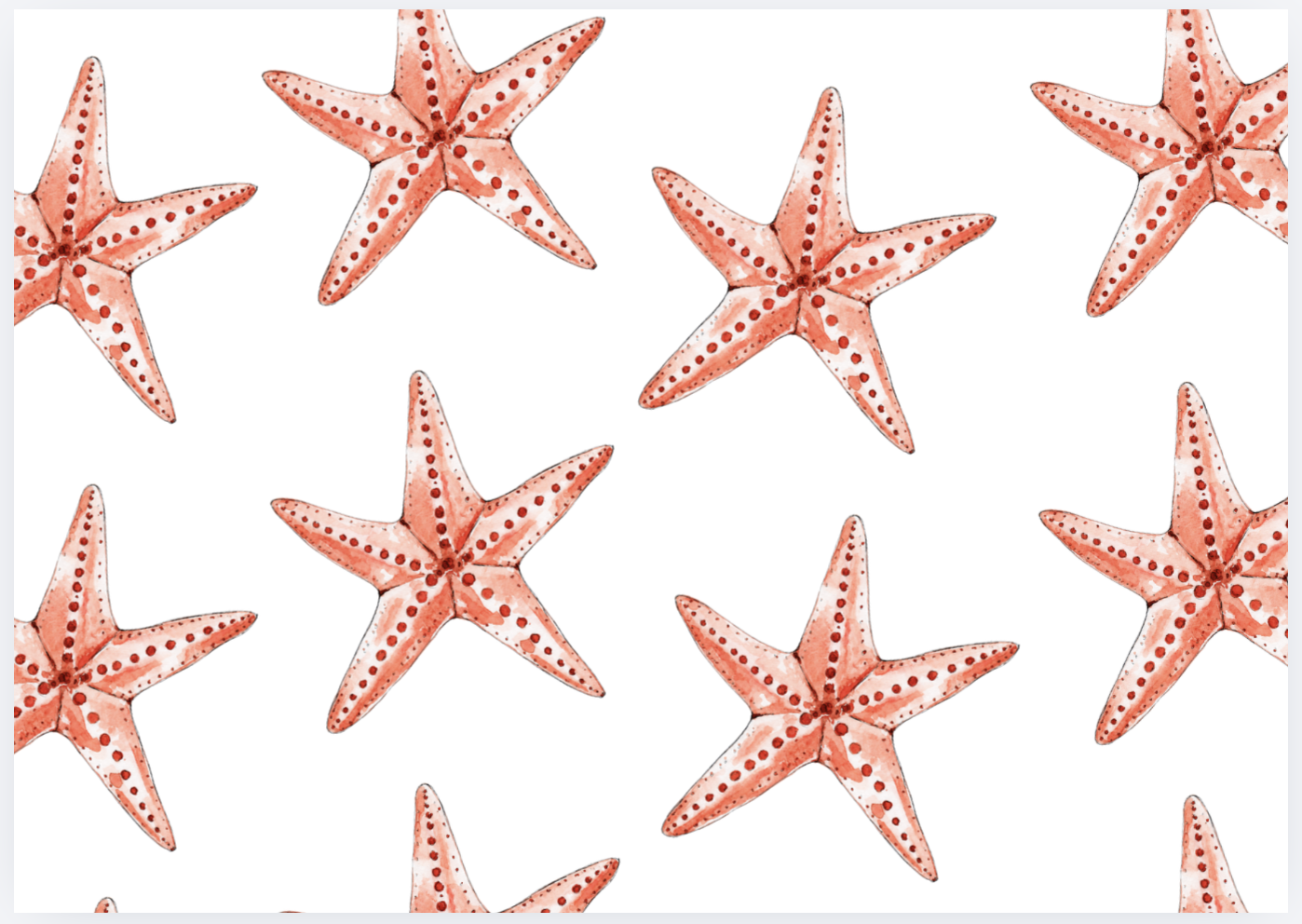 Watercolor illustration of multiple pink starfish with dotted patterns on a white background.