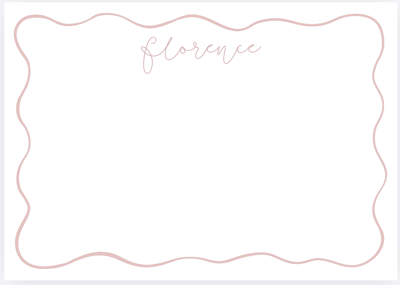 A blank printable name tag with a light pink wavy border and the name 'Florence' written at the top in cursive pink font.