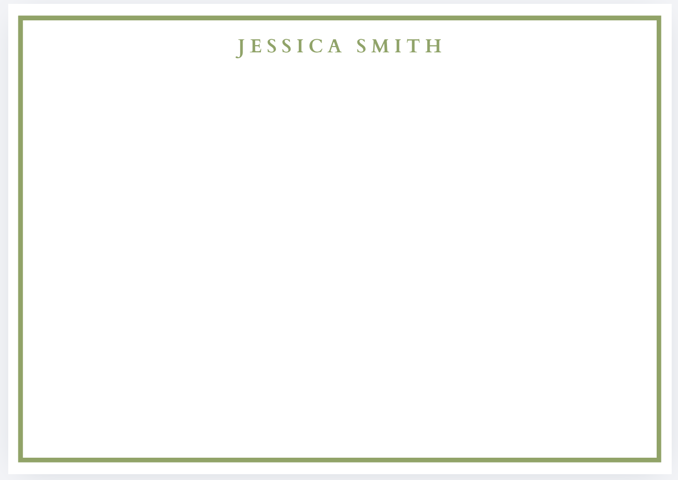 A blank template with a green border and the name Jessica Smith at the top in green text.