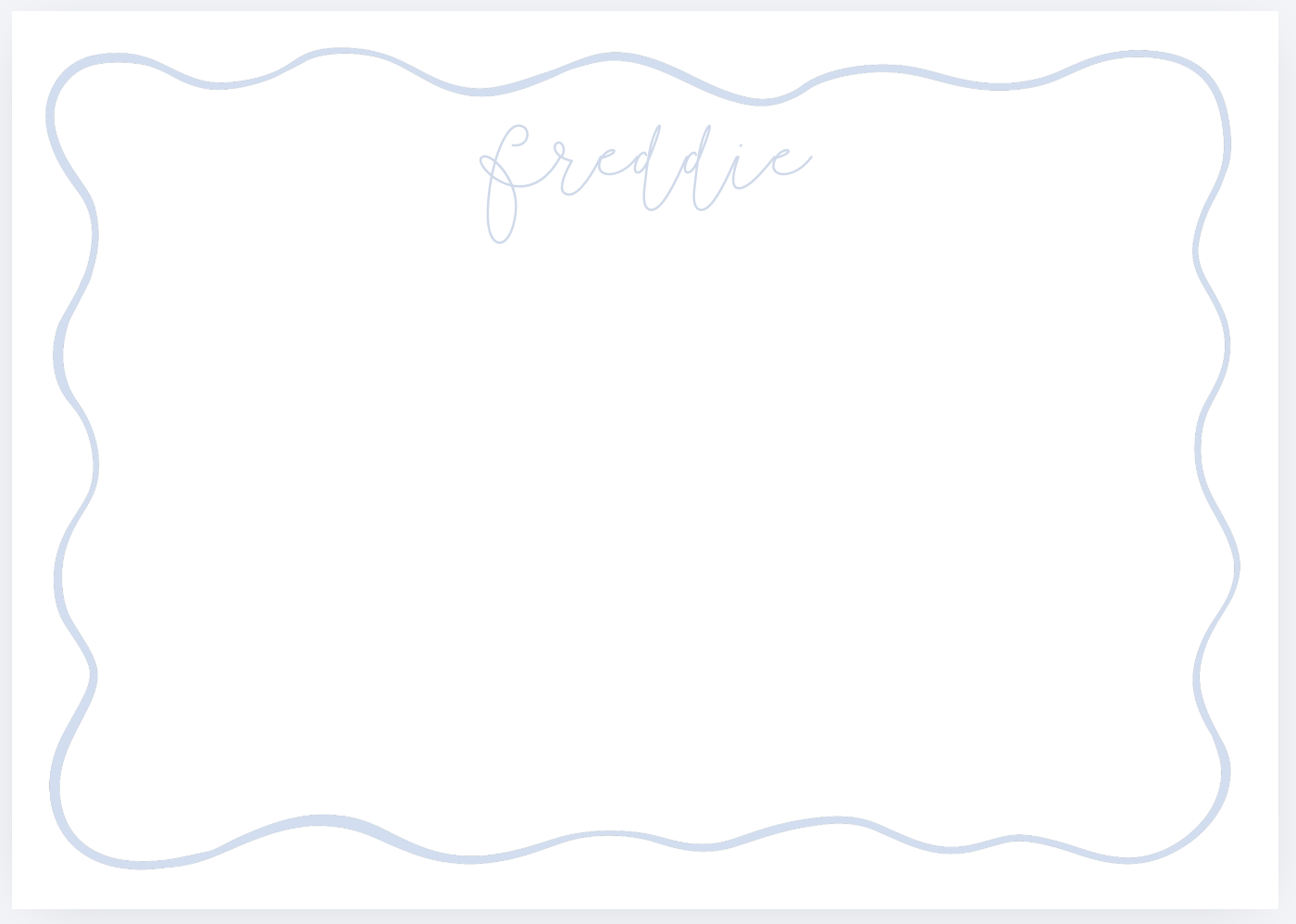 A light blue decorative frame with the word 'freddie' written at the top in cursive.