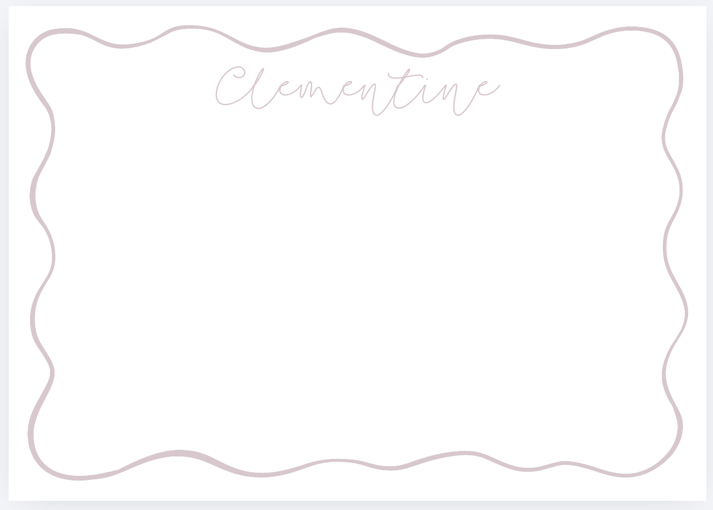 A decorative template with a pastel pink wavy border and the word 'Clementine' written in cursive at the top.
