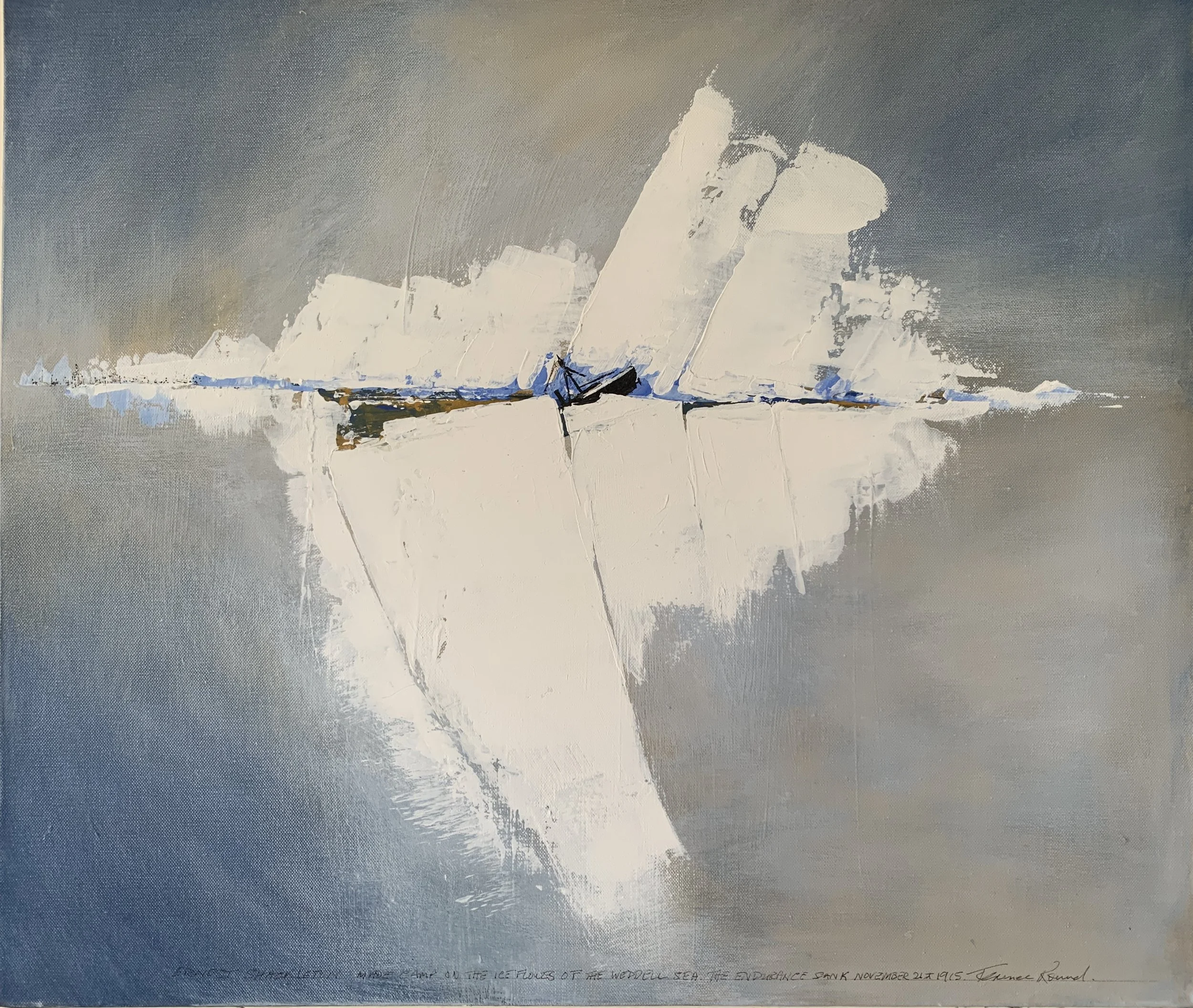 Painting series dedicated to the Endurance expedition by Ernest Shackleton by British artist Terence Round and member of the James Caird Society 