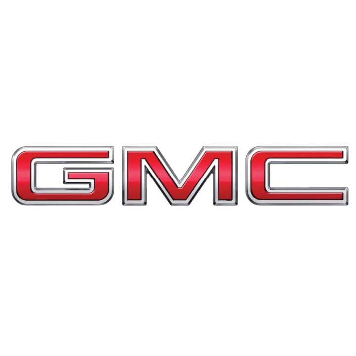GMC logo in red, chrome, and black on a white background.