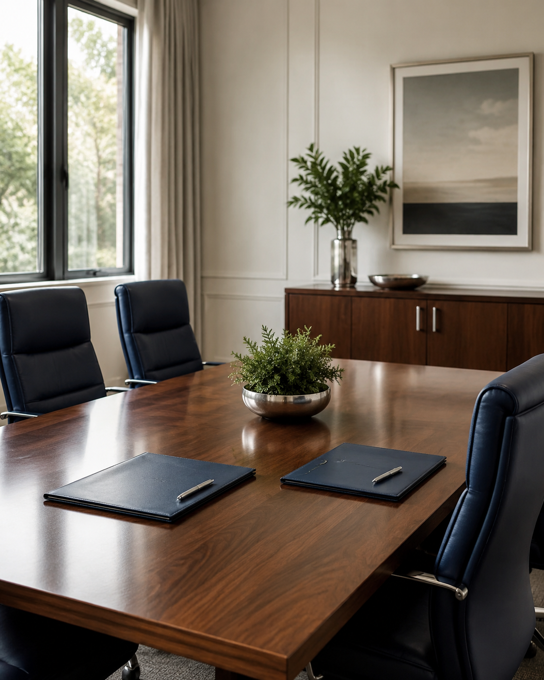 Conference room prepared for a private real estate closing.