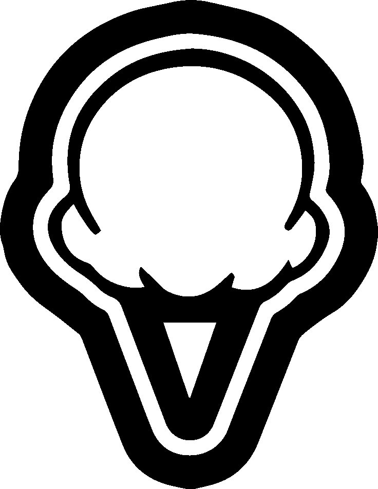 A black and white sticker outline of an ice cream cone with a scoop on top.