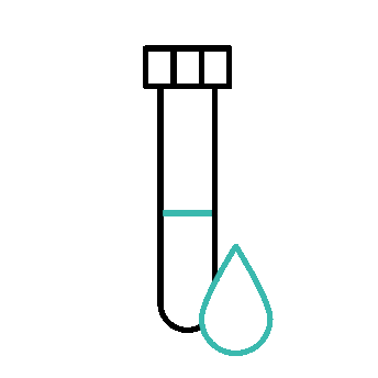 A medical test tube illustration with liquid inside depicting blood.