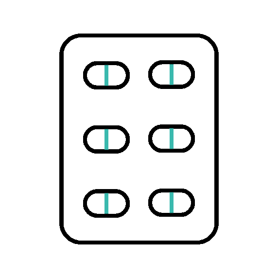 An illustration of medication. 6 pills inside their packet.