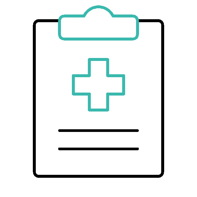 Icon of a clipboard with a medical cross symbol in the center.