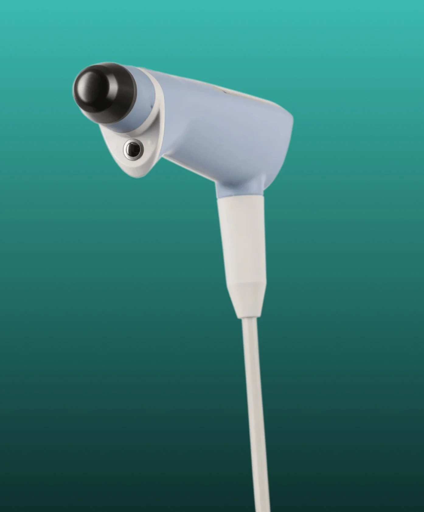 A targeted ultrasound machine known as EXION Face, connected to a white tube, set against a gradient teal background.