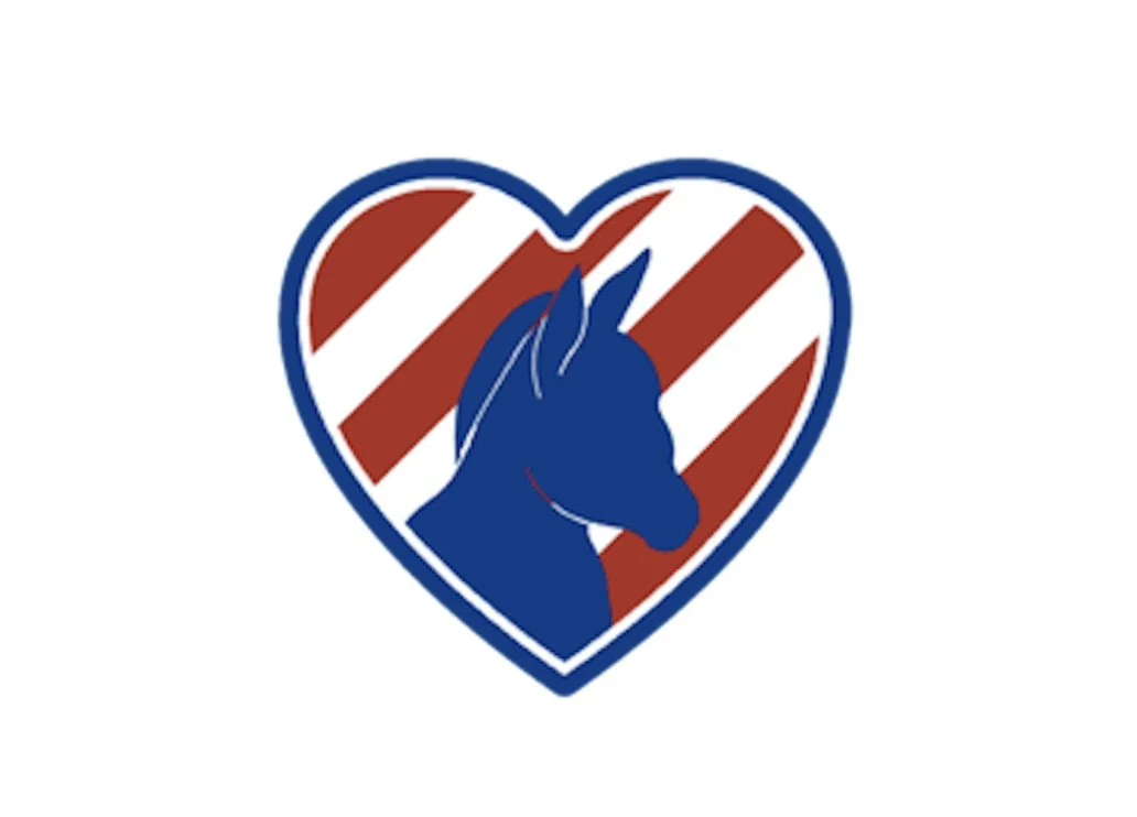 Red and white striped heart with a blue donkey inside it