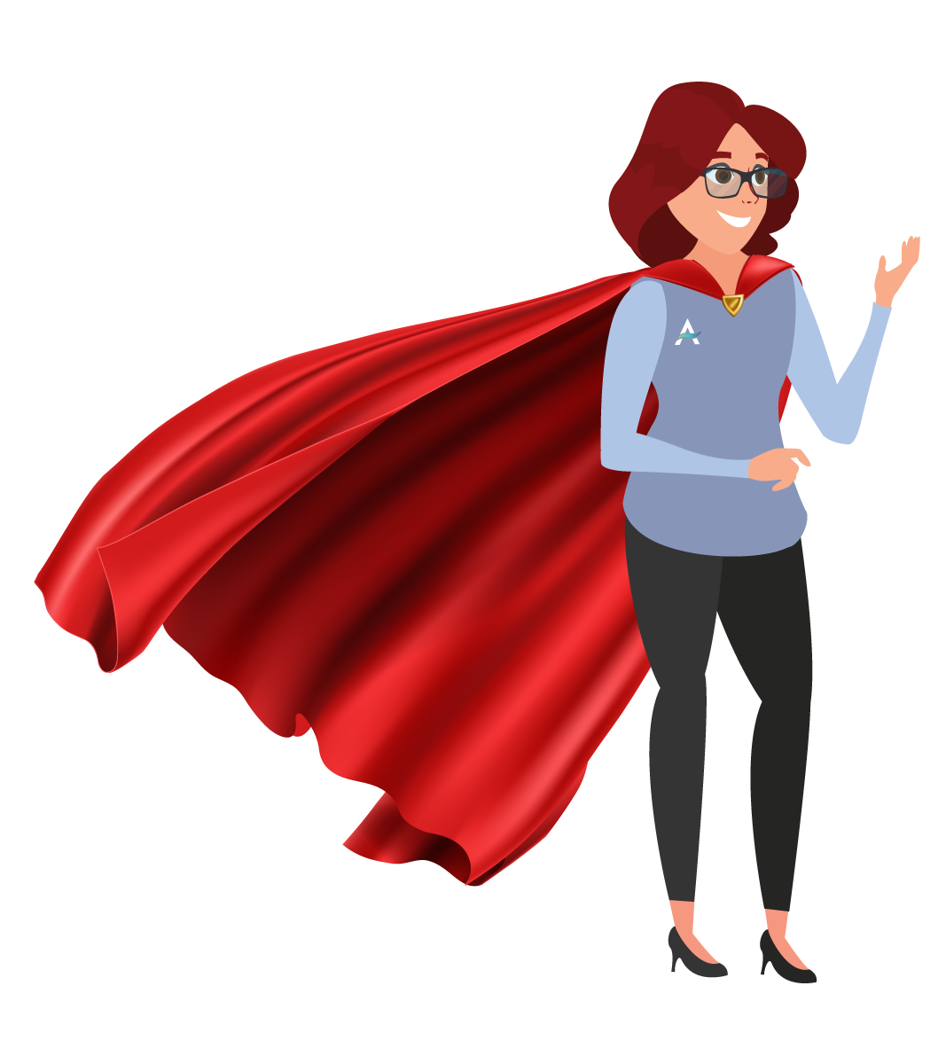 Acenda's ACE wearing a cape and showing off her new superpowers