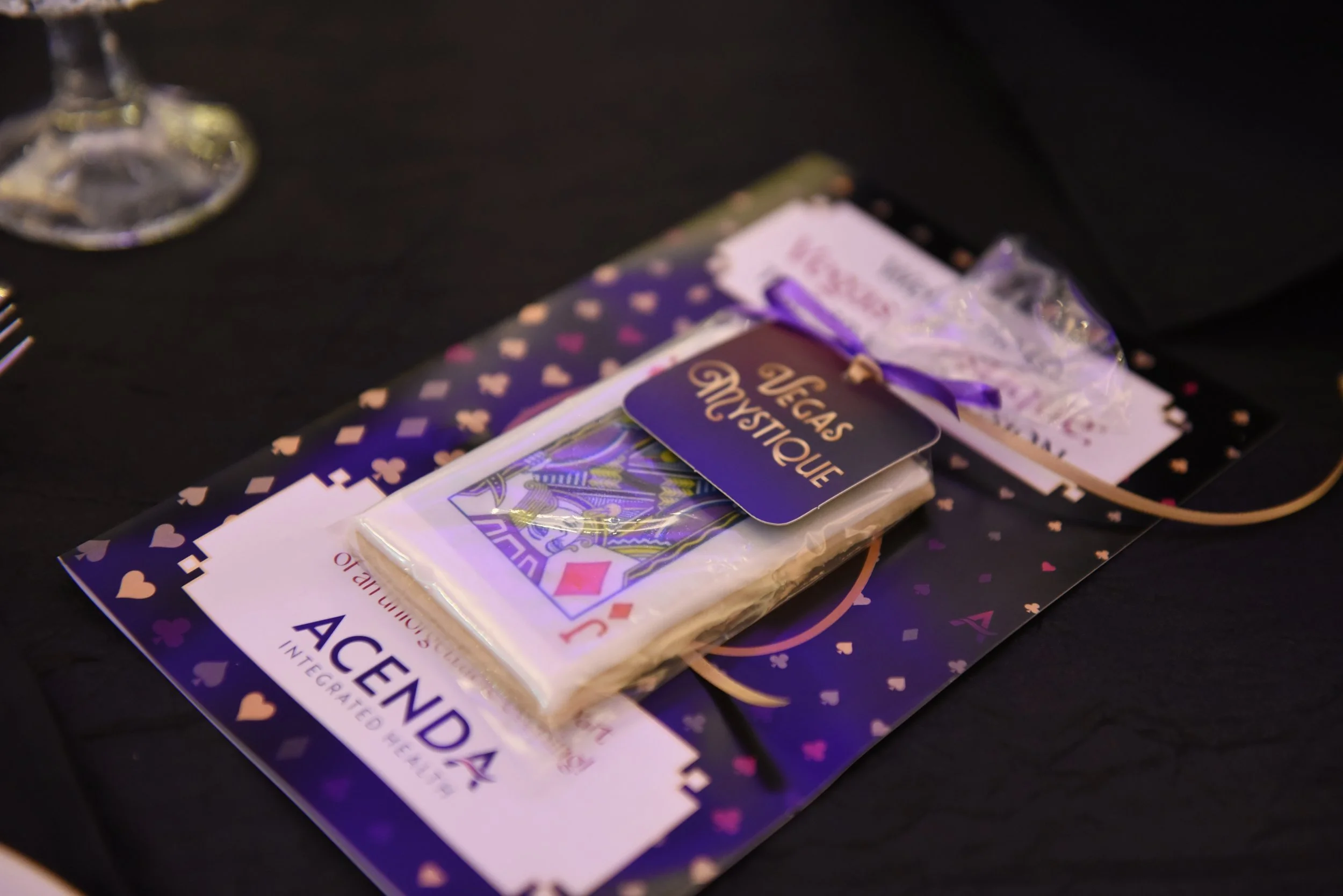 Acenda's Vegas Mystique event program and specialty party favor Jack/Knave card deck cookie 