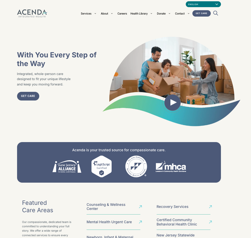 Screenshot of Acenda Integrated Health new website homepage