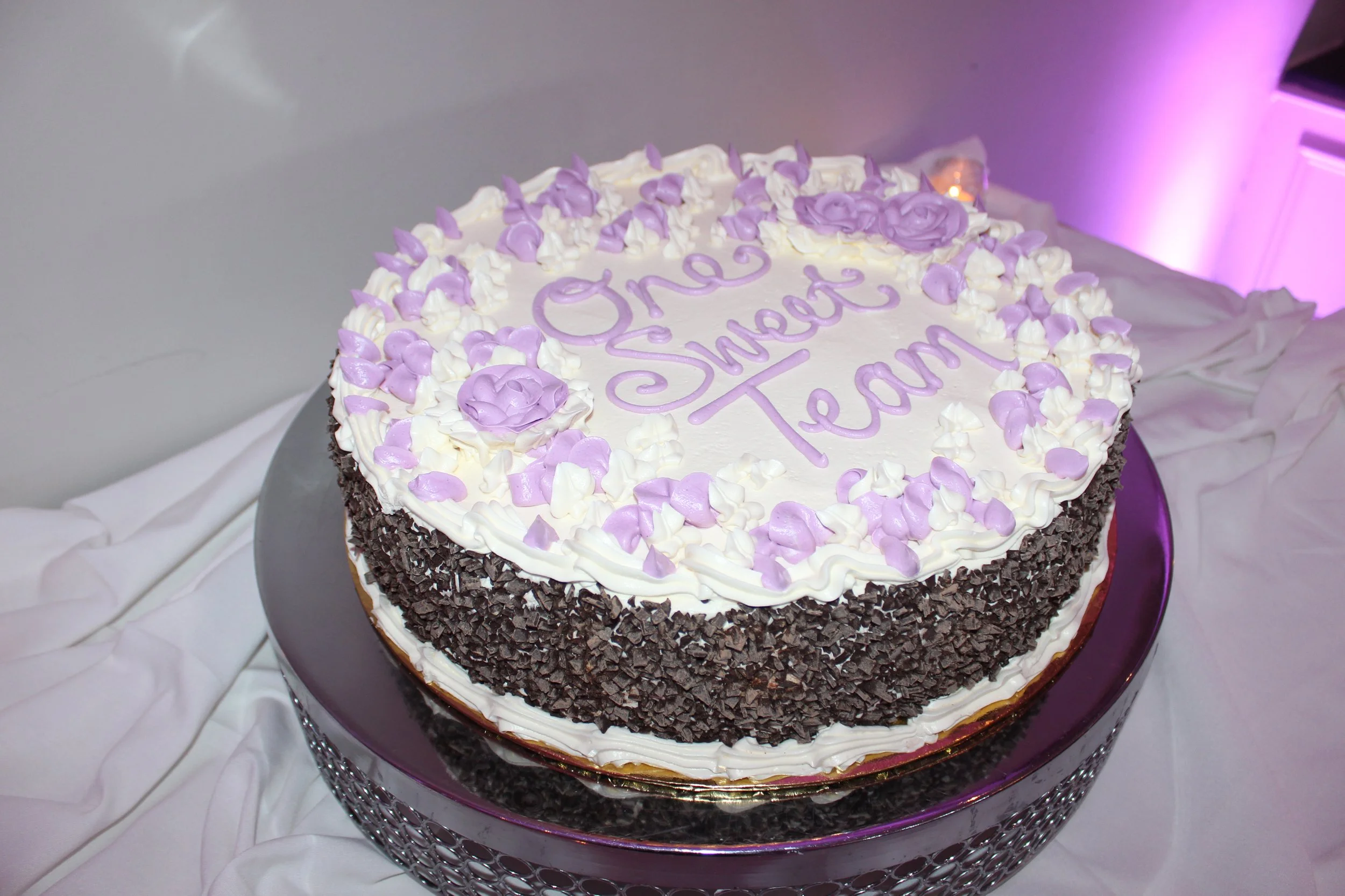 "One Sweet Team" chocolate cake