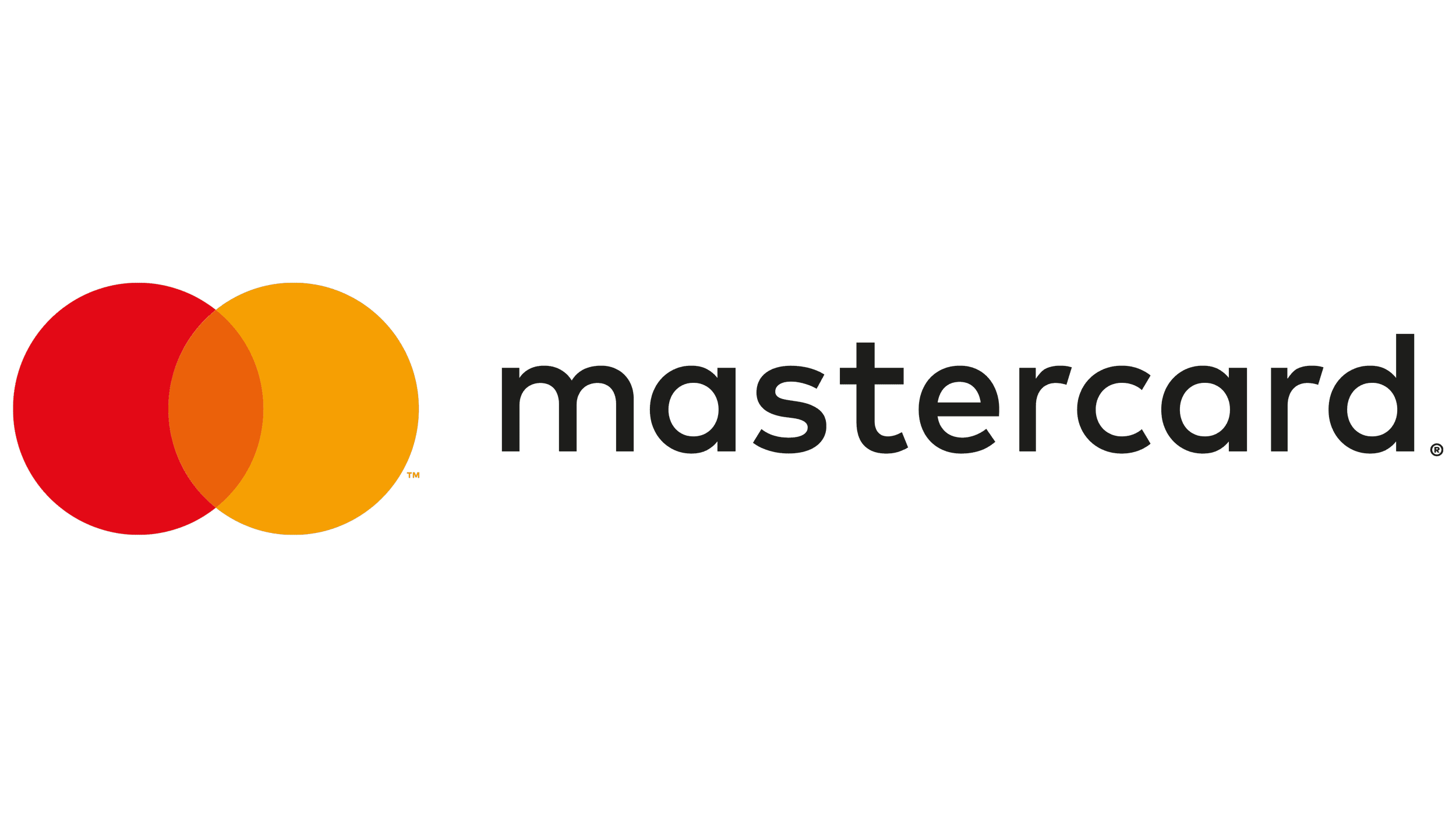 Mastercard logo with overlapping red and yellow circles and black text