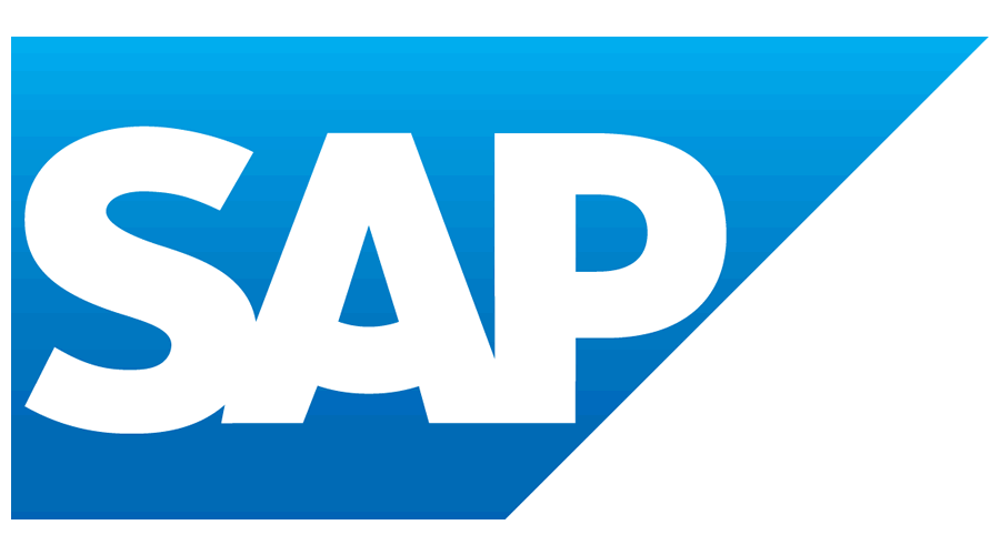 SAP logo with blue gradient background and bold white letters.