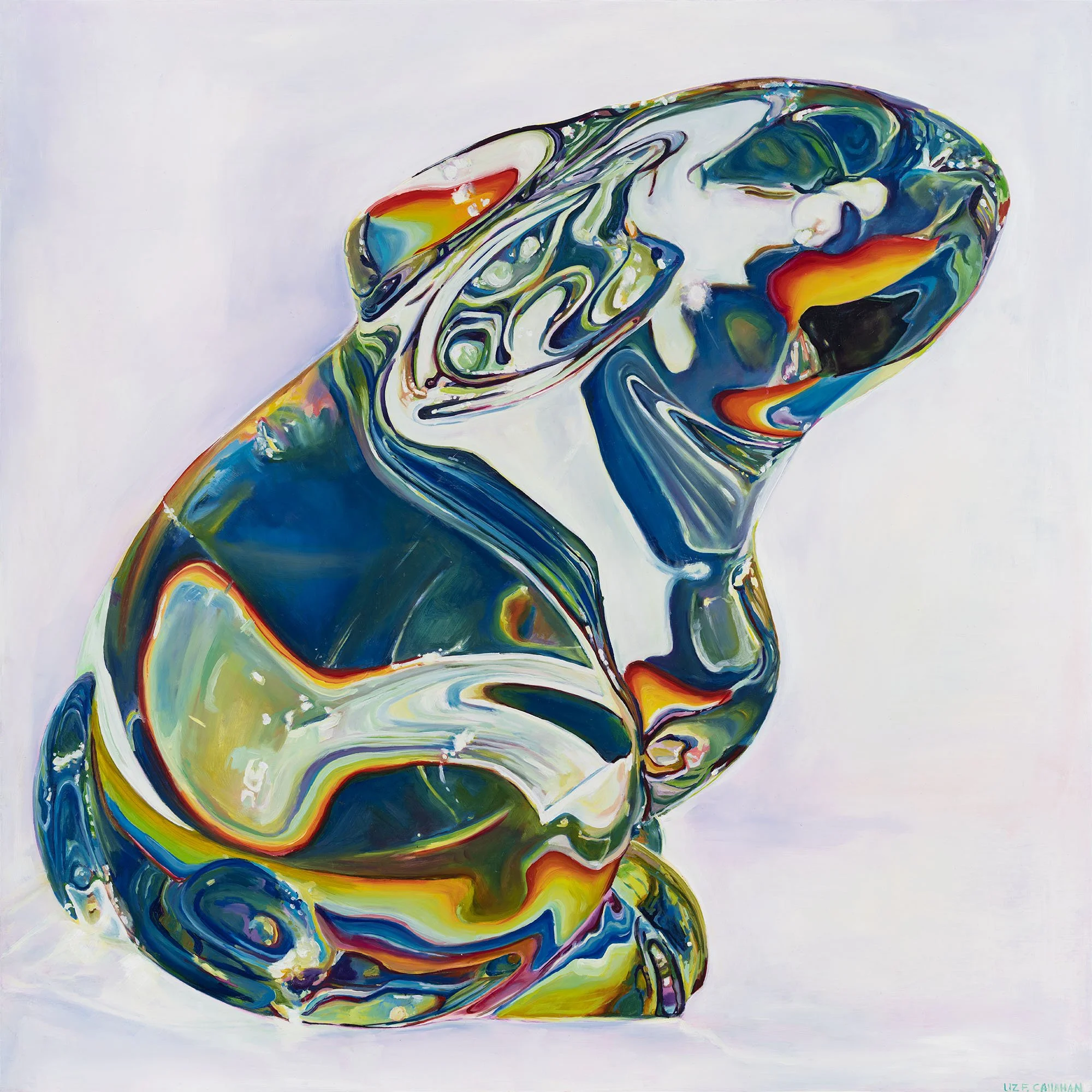 Rainbow White Baccarat Bunny 
30x30
Oil on cradled wood
2021 🔴