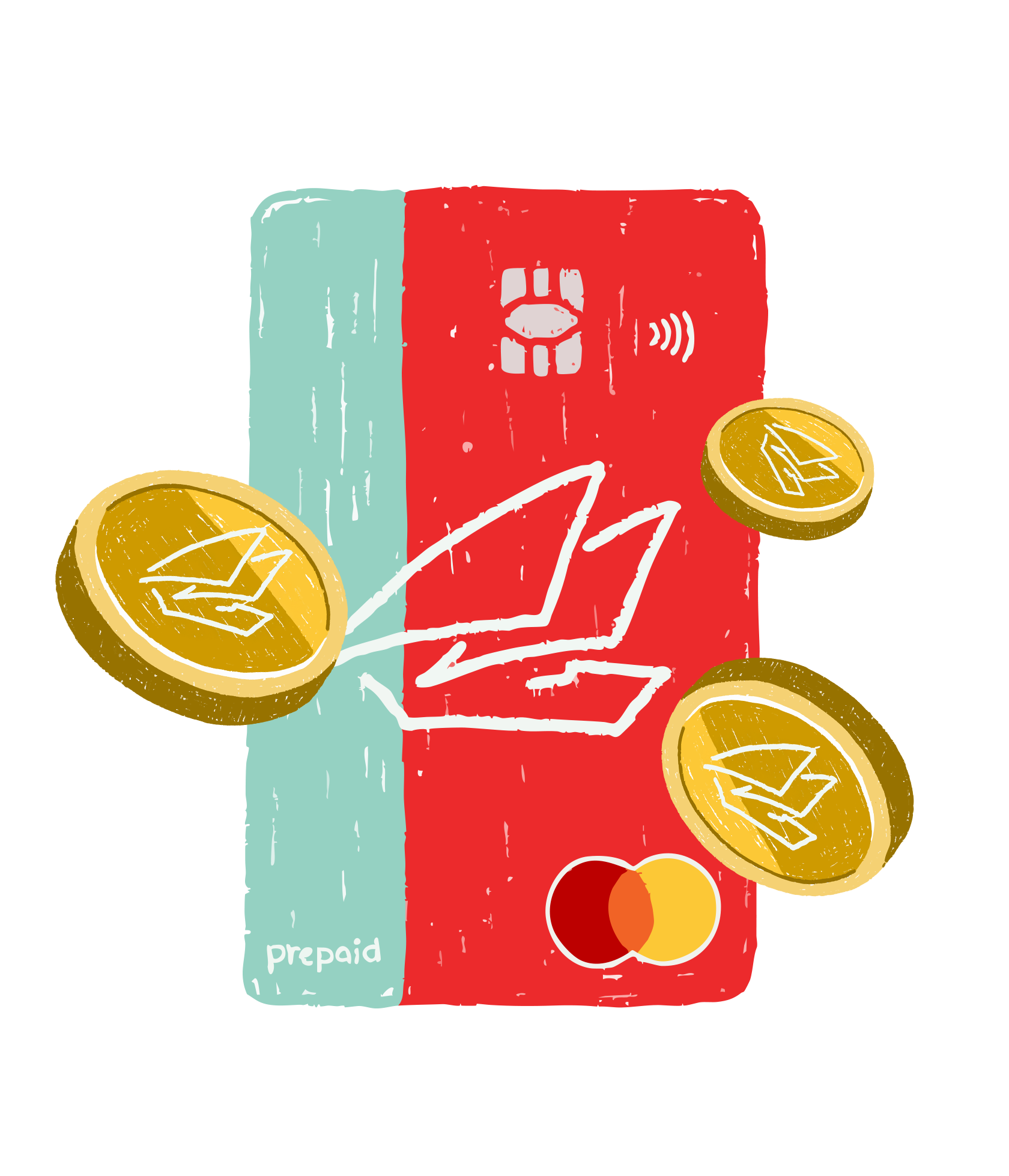 A red PREPAID Visa Mastercard gift card with an abstract design and lemon slices around it.