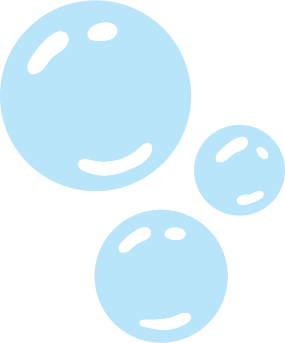Four light blue cartoon bubbles with facial expressions, set against a black background.