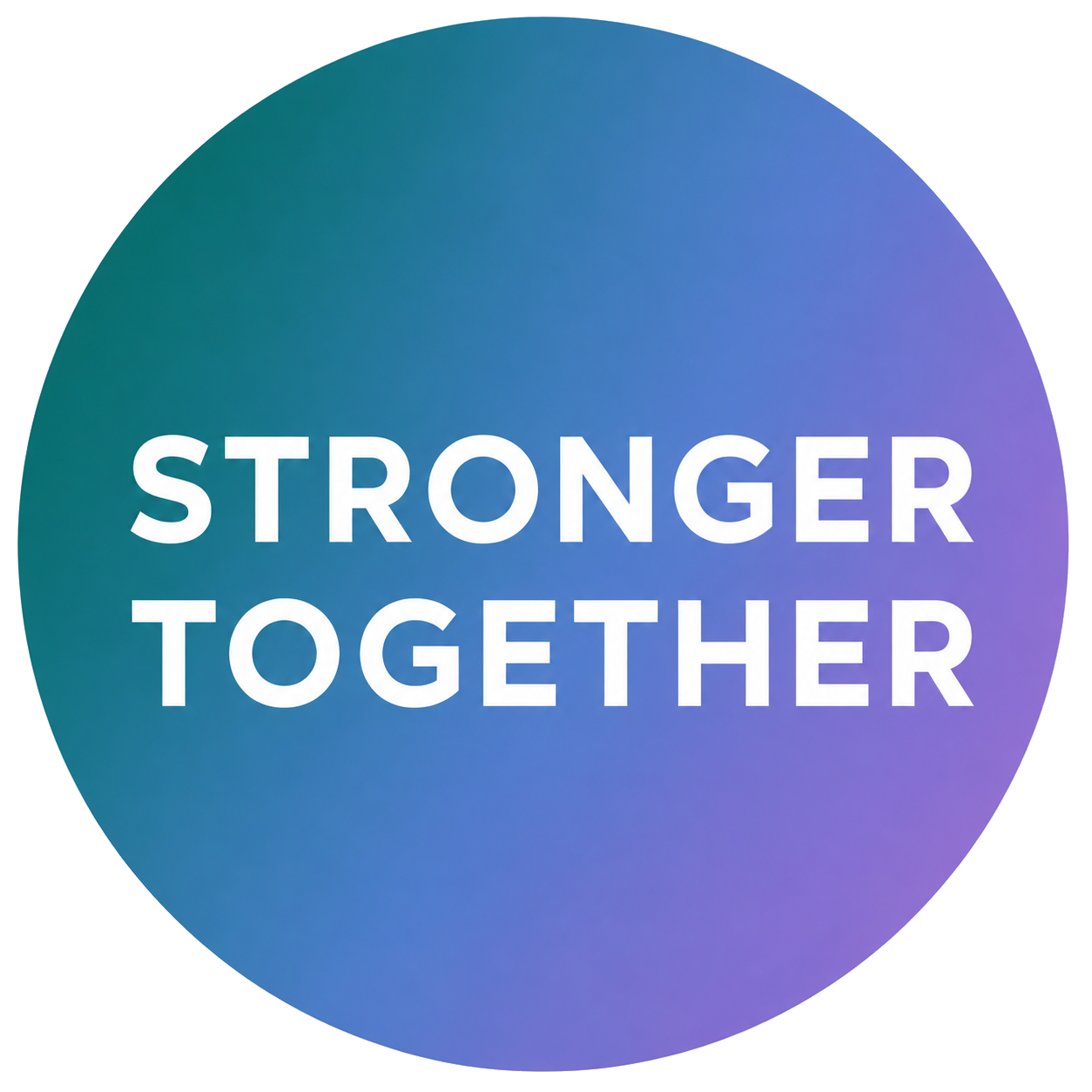 Blue and purple gradient background with the white text 'Stronger Together' in the center.