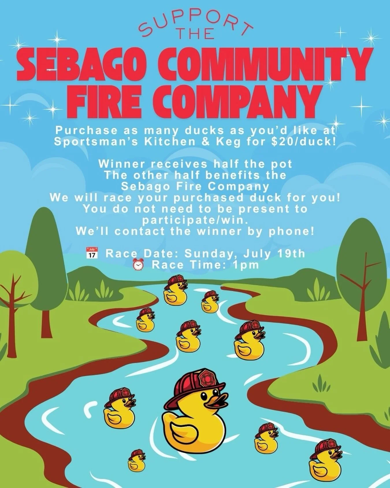 🦆🔥🦆🔥🦆🔥
Buy a duck. Support a great cause. Win half the pot! 
Ducks are now available for the Annual Northwest River Duck Race for $20 each at Sportsman&rsquo;s Kitchen &amp; Keg!

The purchaser of the winning duck will receive half the pot, whi