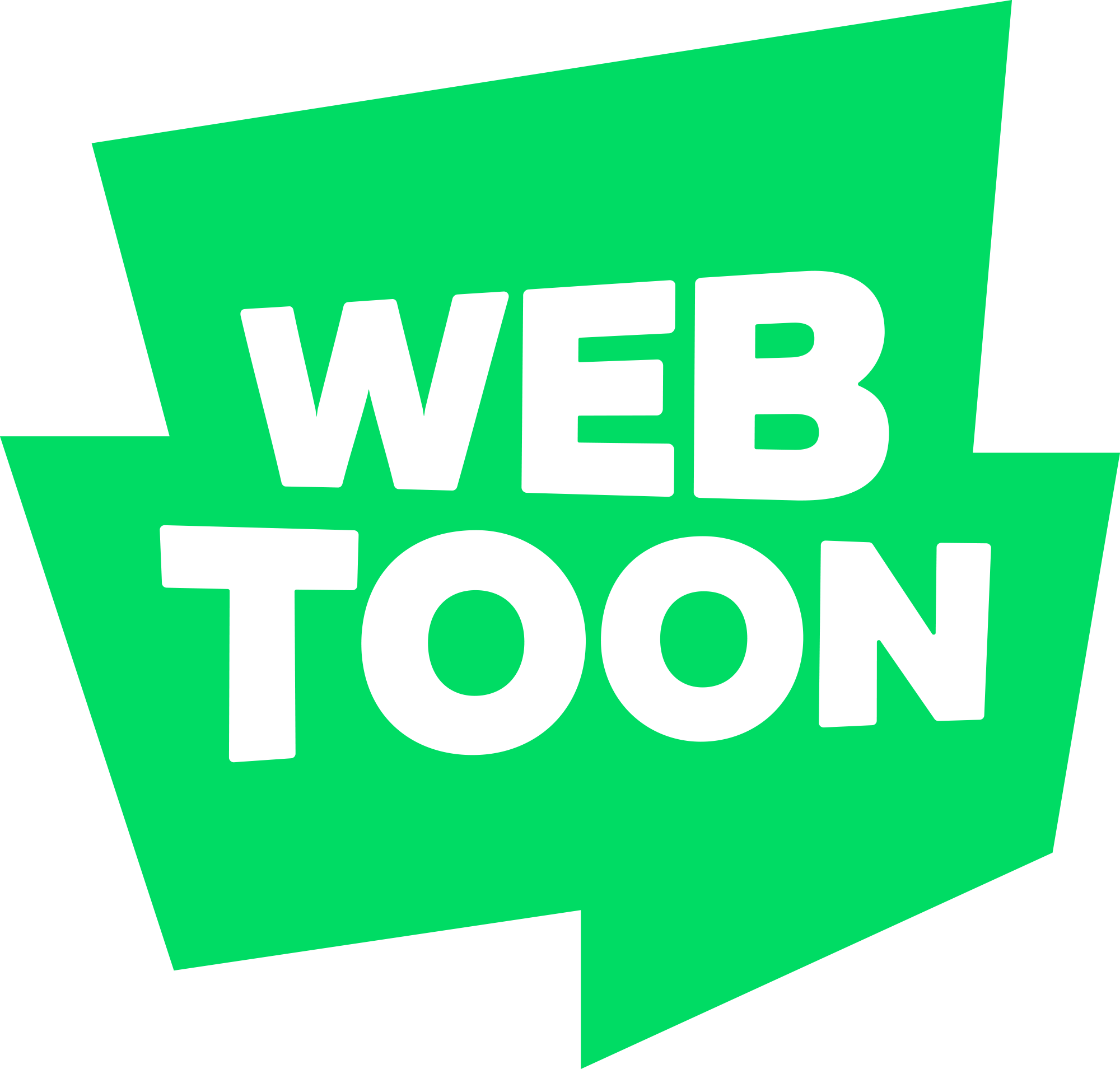 Green geometric shape with black text that reads "WEB" and partial words "TOO" and "APP".