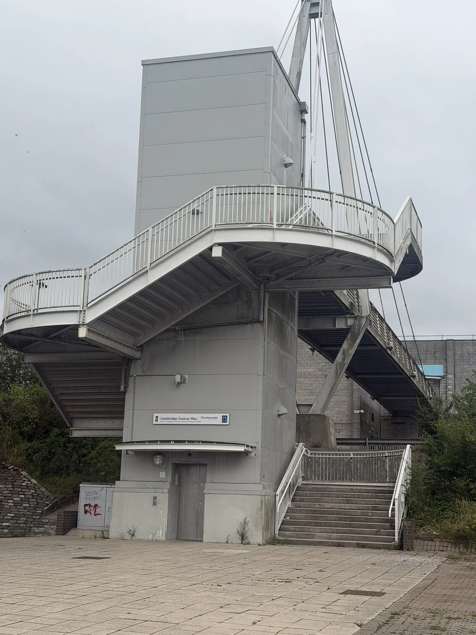 Stairs leading to footbridge across Central Way