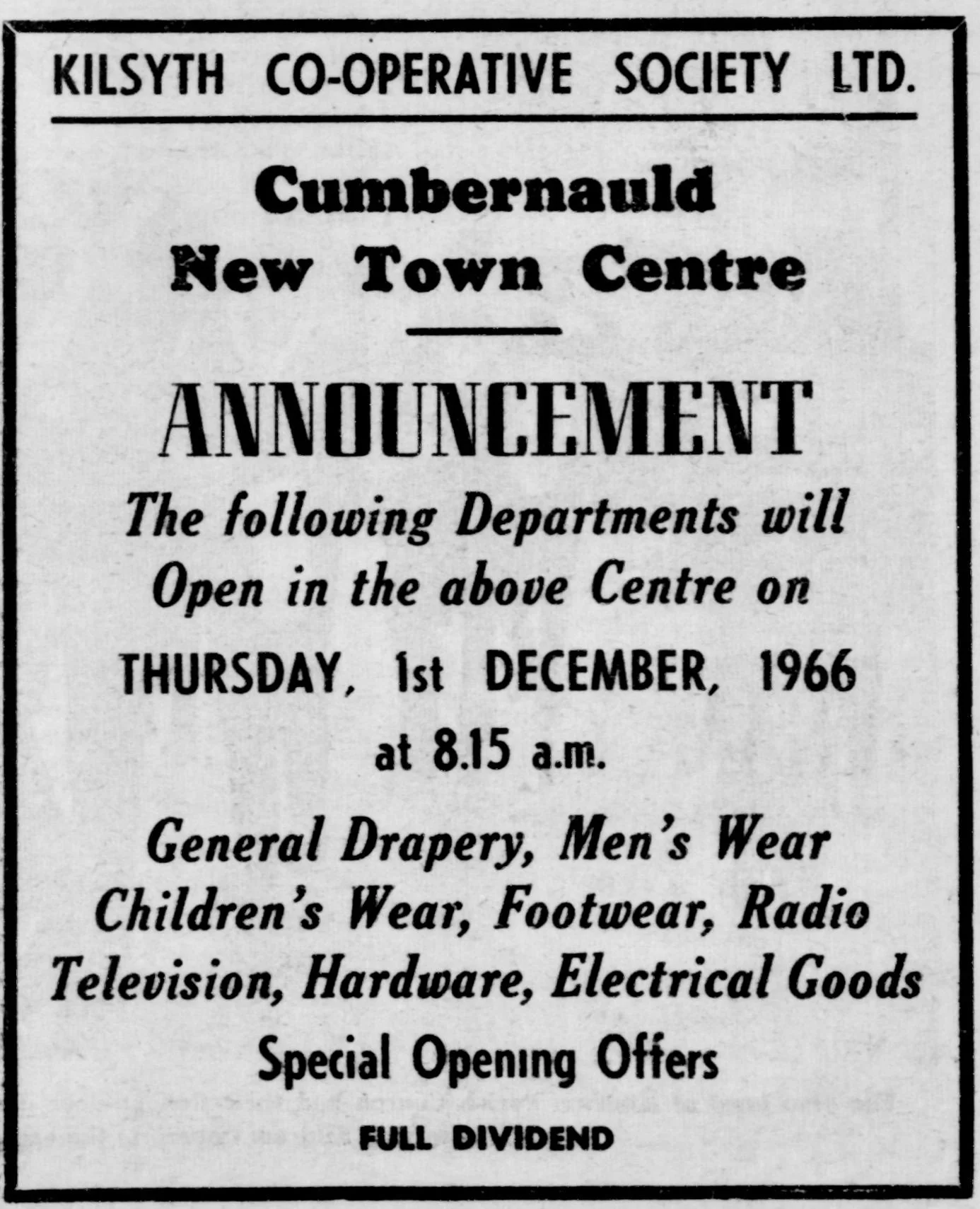 Kilsyth Co-Op Nov 1966