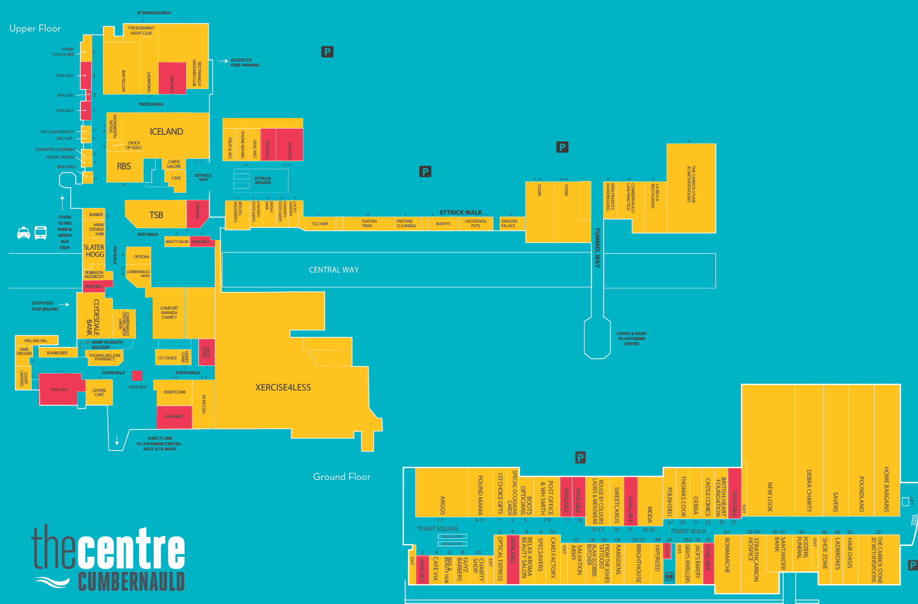 Plan of Town Centre in 2018. Taken from The Centre Cumbernauld website (accessed through web.archive.org)