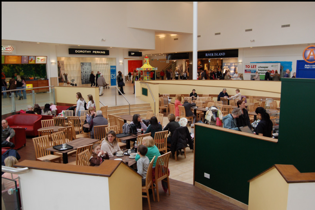 Sunken cafe area in Antonine Centre 2011
