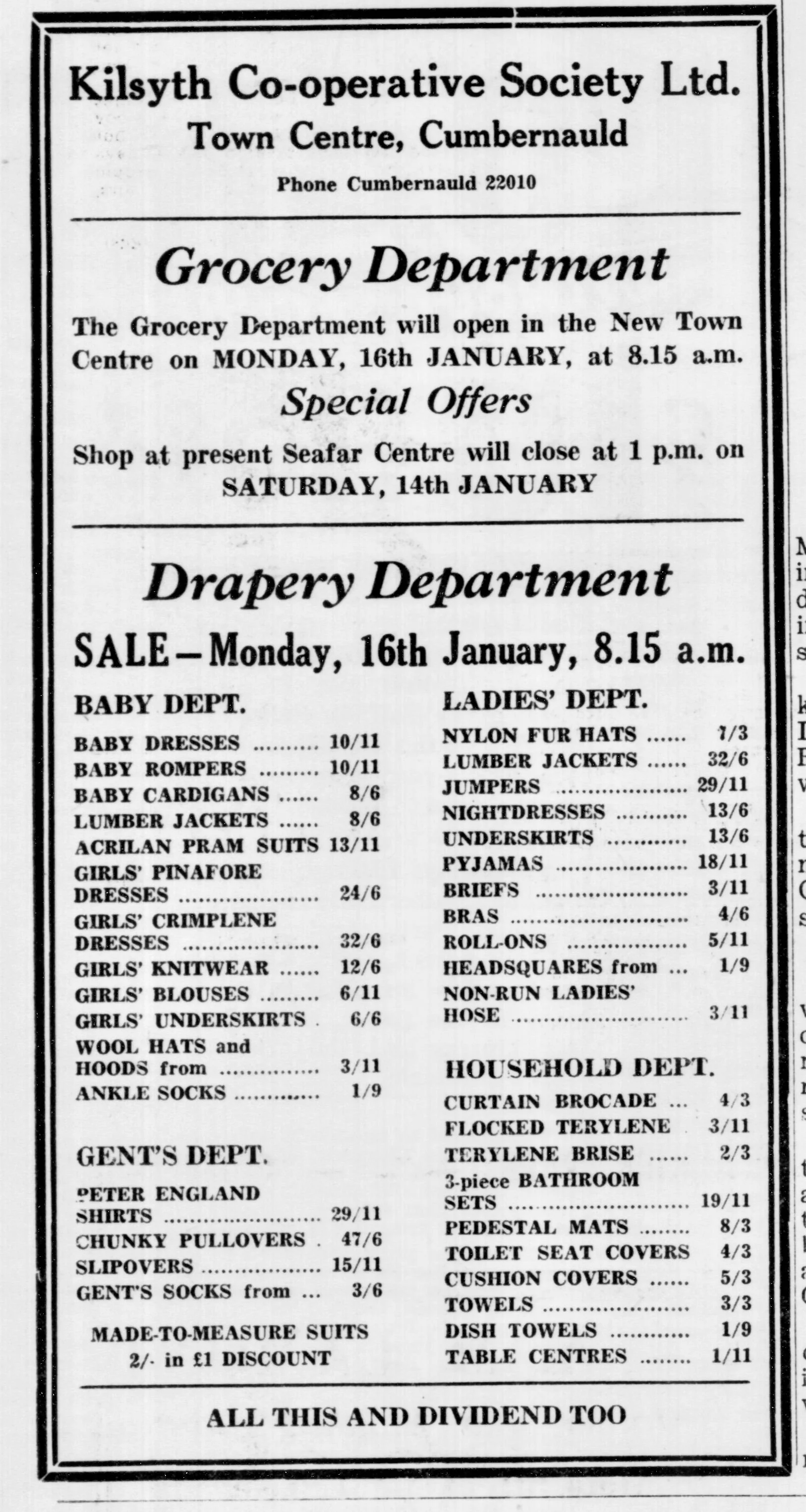 Kilsyth Co-Op Jan 1967