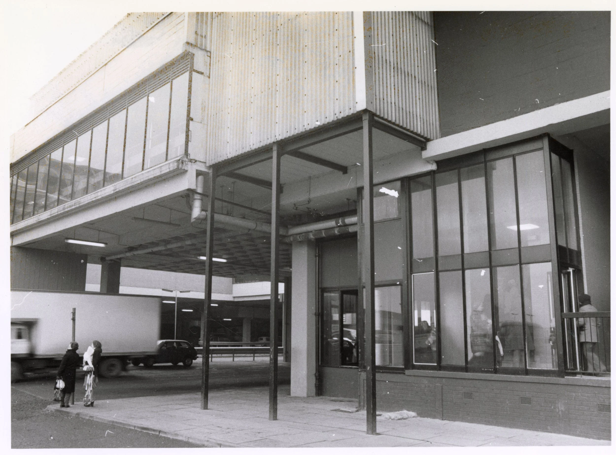 Exterior of Town Centre showing Central Way running through the middle. Photo taken from CDC Collection, held in NLC Archives.