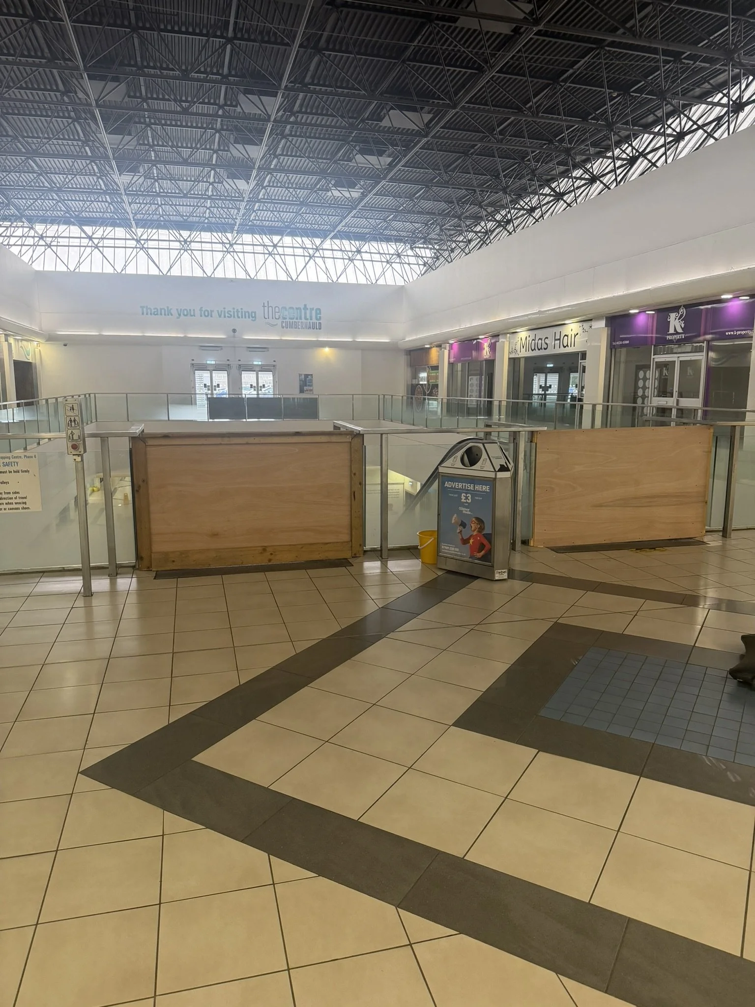 Upper mall in Phase 4, at the top of the out-of-commission escalators