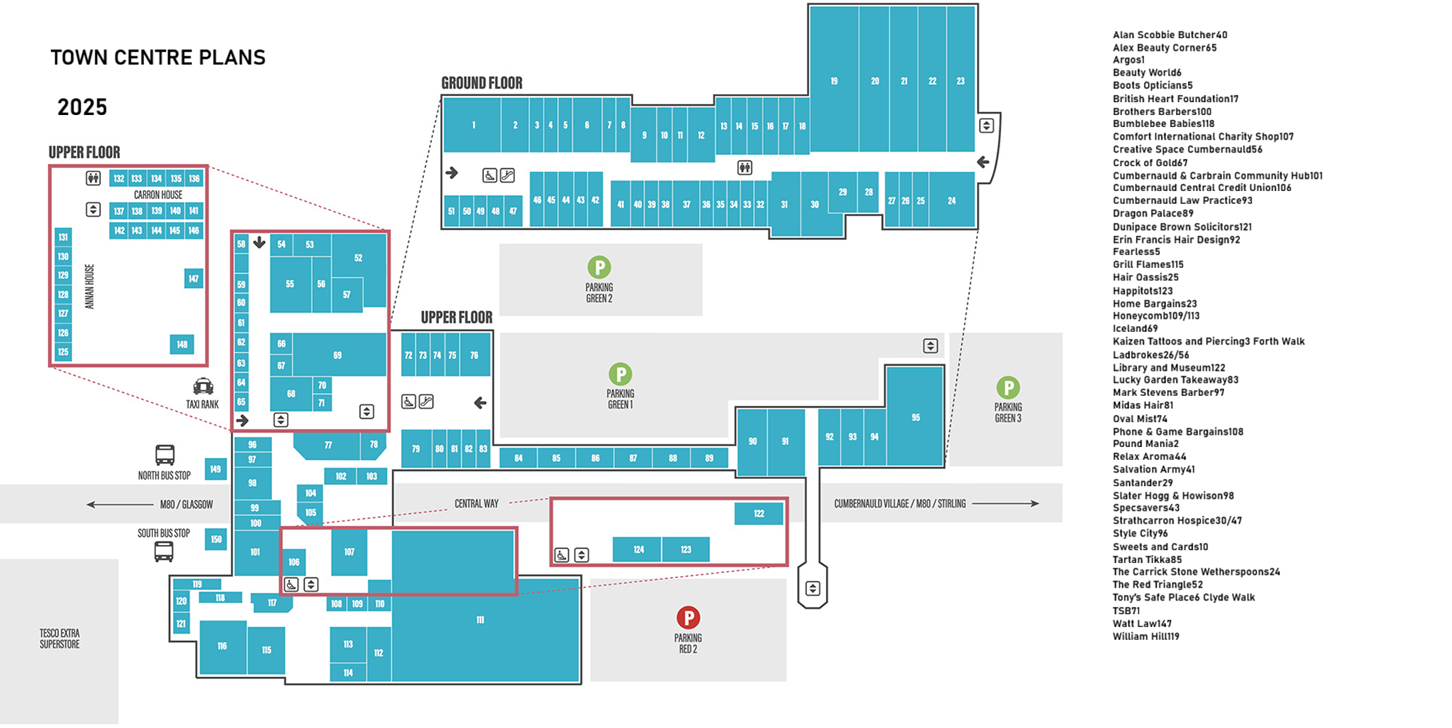 Plan of the Town Centre in 2025. Taken from The Centre Cumbernauld website (accessed through web.archive.org)
