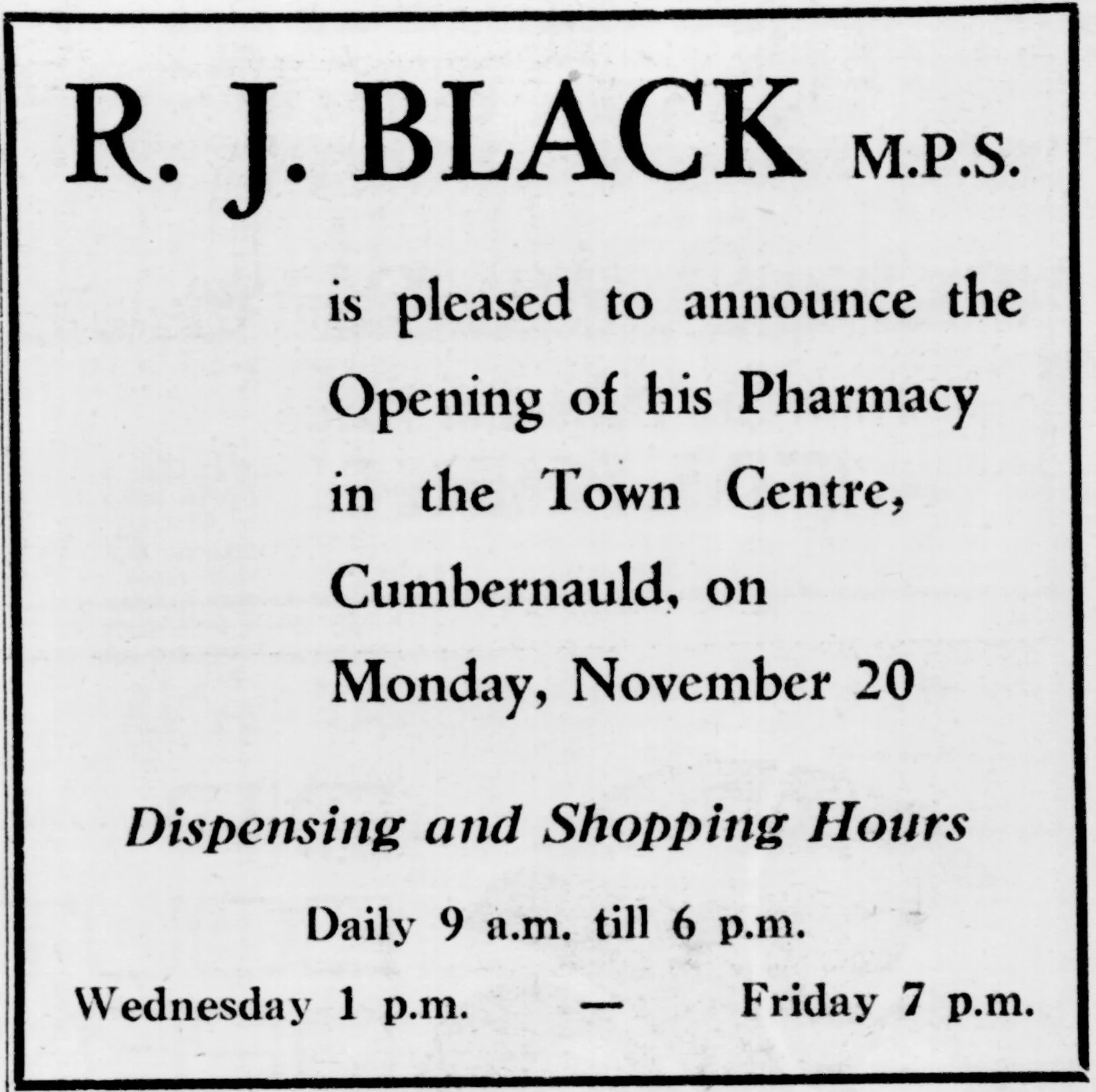 Blacks Pharmacy Nov 1967