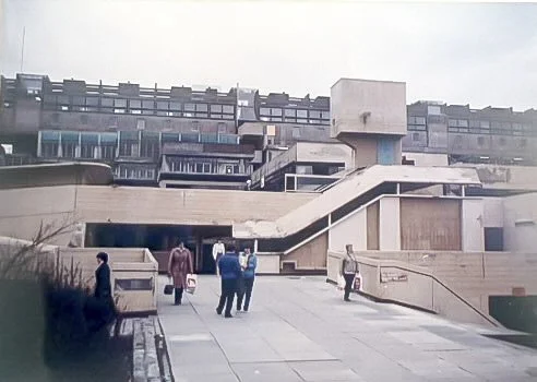 Main Town Centre building, showing the water tower and ramps. Photo taken from CDC Collection, held in NLC Archives.