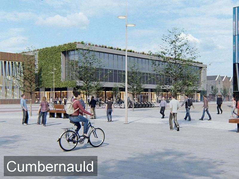 Artist's impression of the new Town Hub. This would be built roughly where the B&M store currently sits. Taken from NLC website at https://www.northlanarkshire.gov.uk/regeneration-and-investment/towns-and-communities/cumbernauld-town-centre-regenerat